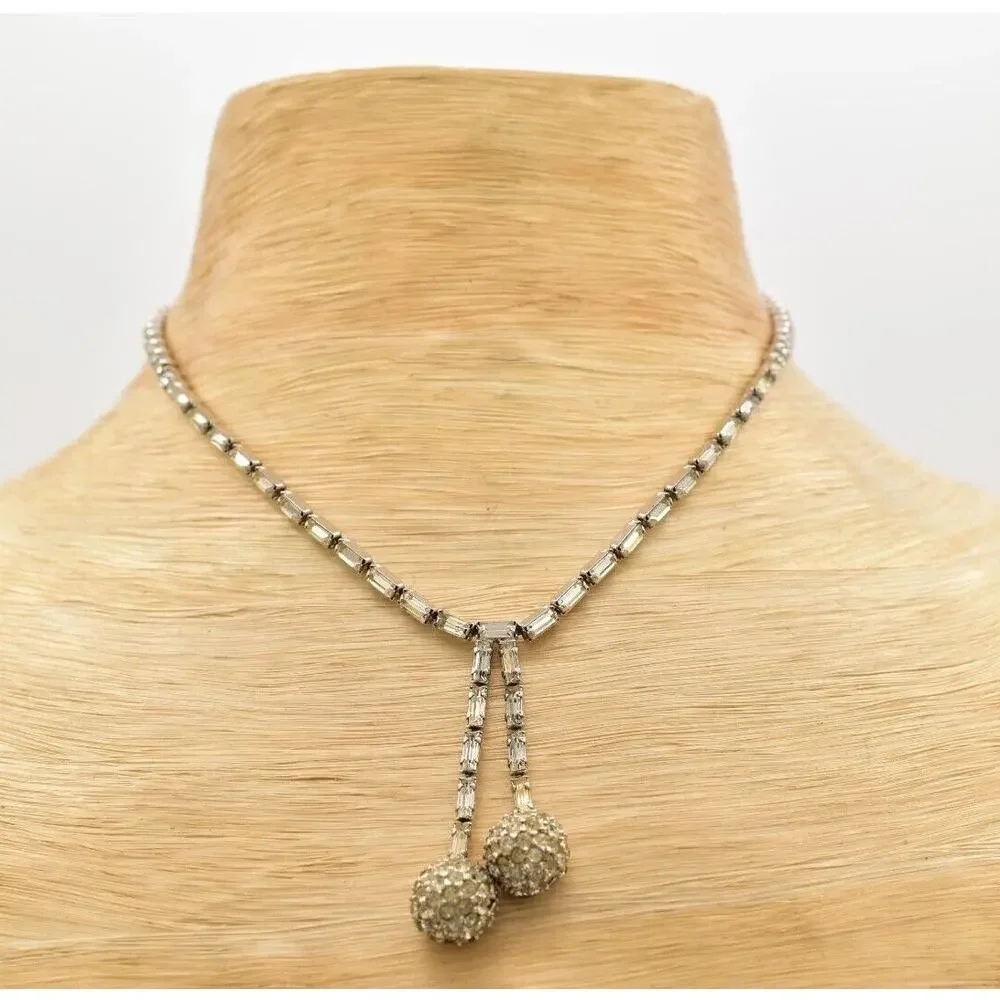 Ledo Vintage Crystal Collar Necklace Baguette Prong Rhinestone Signed 50s BinA17
